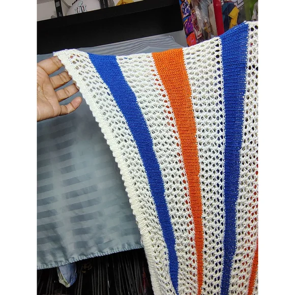 Boho Crochet Top with Drawstring Hem - Striped Knit Pocket Top Oversized - Picture 7 of 9